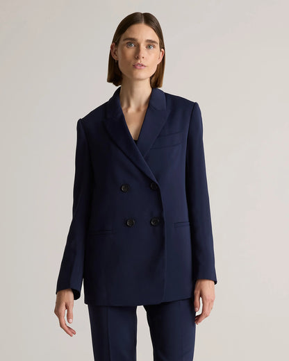 Stretch Crepe Relaxed Double-Breasted Blazer - XS / Sand