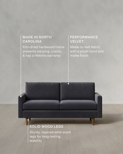 Atlas Midcentury Sofa in Performance Velvet - 6ft / Ivory