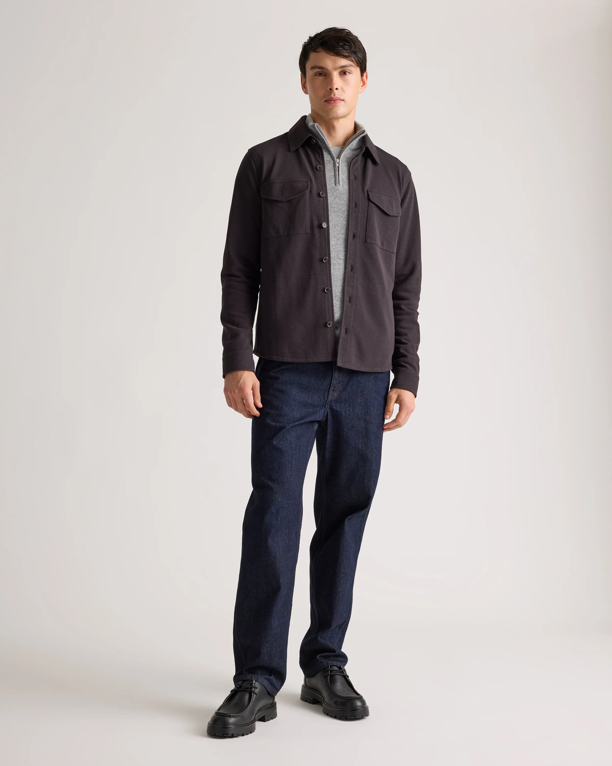 Cotton Pique Knit Overshirt - XS / Heather Charcoal