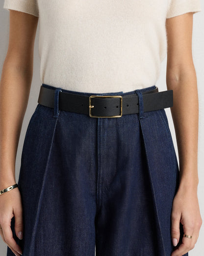 Siena Rectangle European Leather Belt - XS / Black
