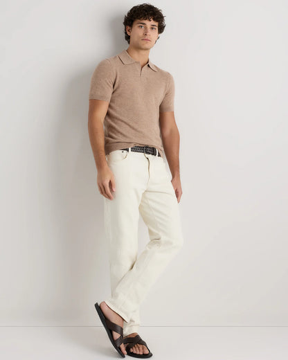 100% Mongolian Cashmere Johnny Collar Polo Sweater - S / Oatmeal