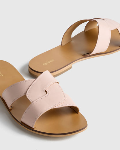Italian Leather Cutout Slide Sandal - 5 / Shell Pink