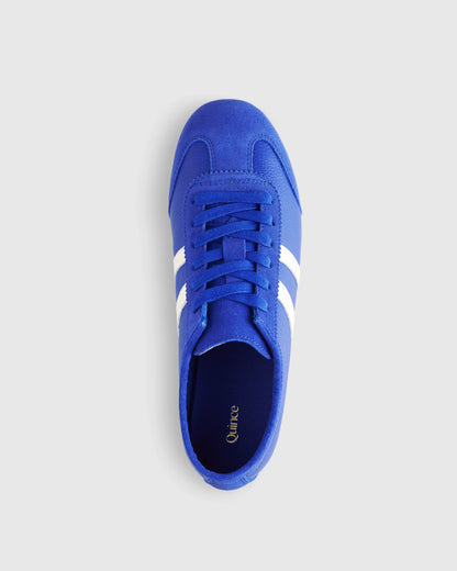 Italian Leather & Suede Low Profile Sneaker - 5 / Electric Blue
