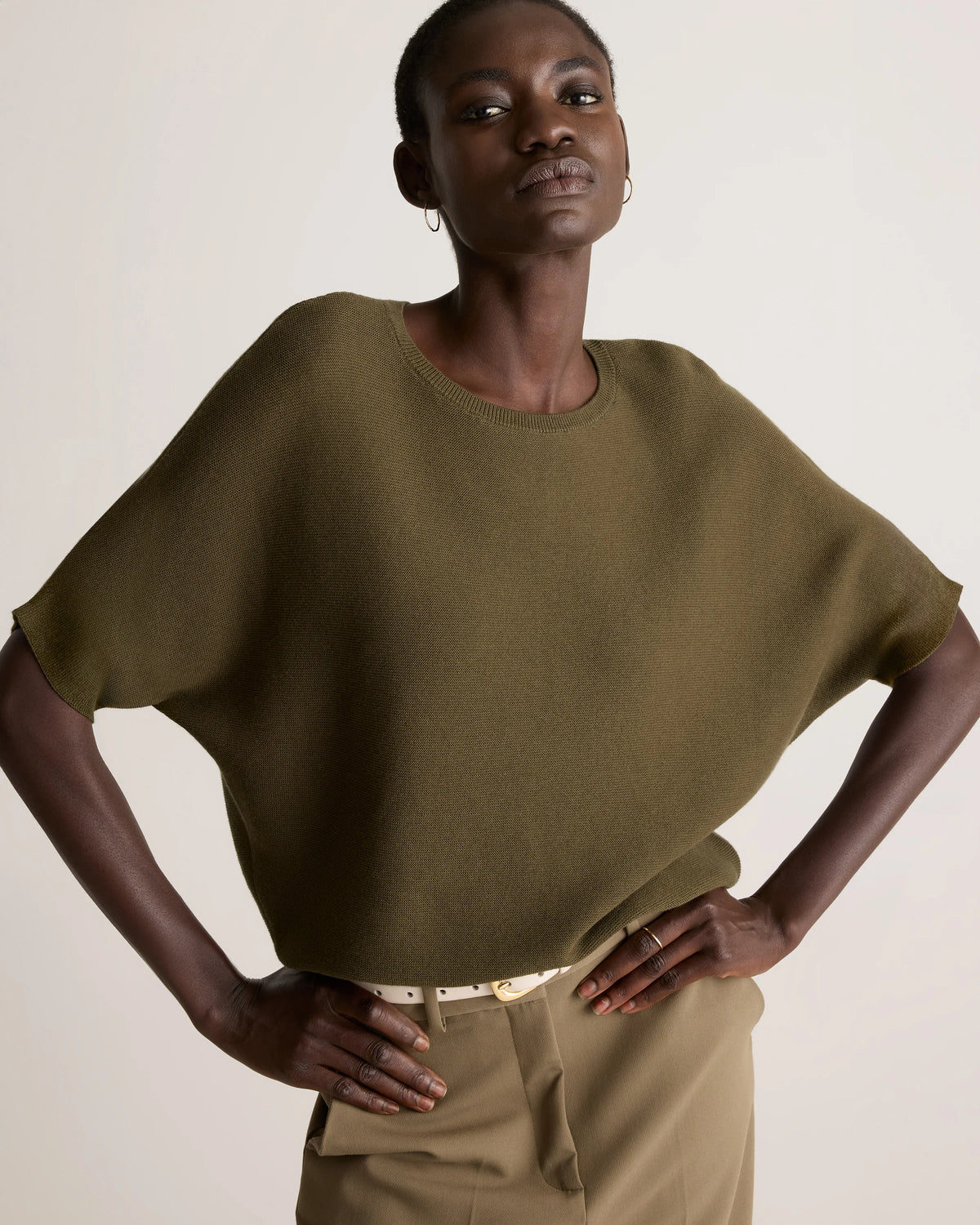 Lightweight Cotton Cashmere Link-Stitch Dolman Sweater - XS / Sugar Stone