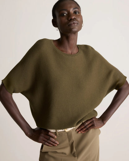 Lightweight Cotton Cashmere Link-Stitch Dolman Sweater - XS / Sugar Stone