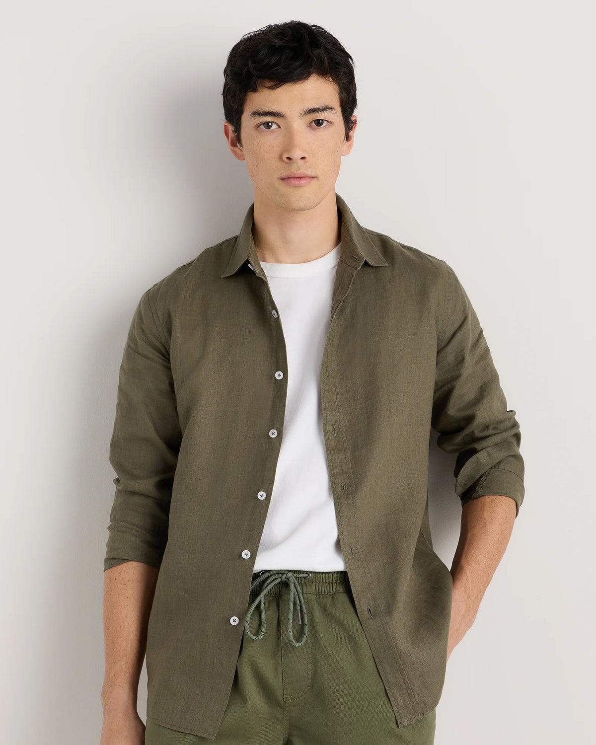 100% European Linen Relaxed Long Sleeve Shirt - XS / Flax