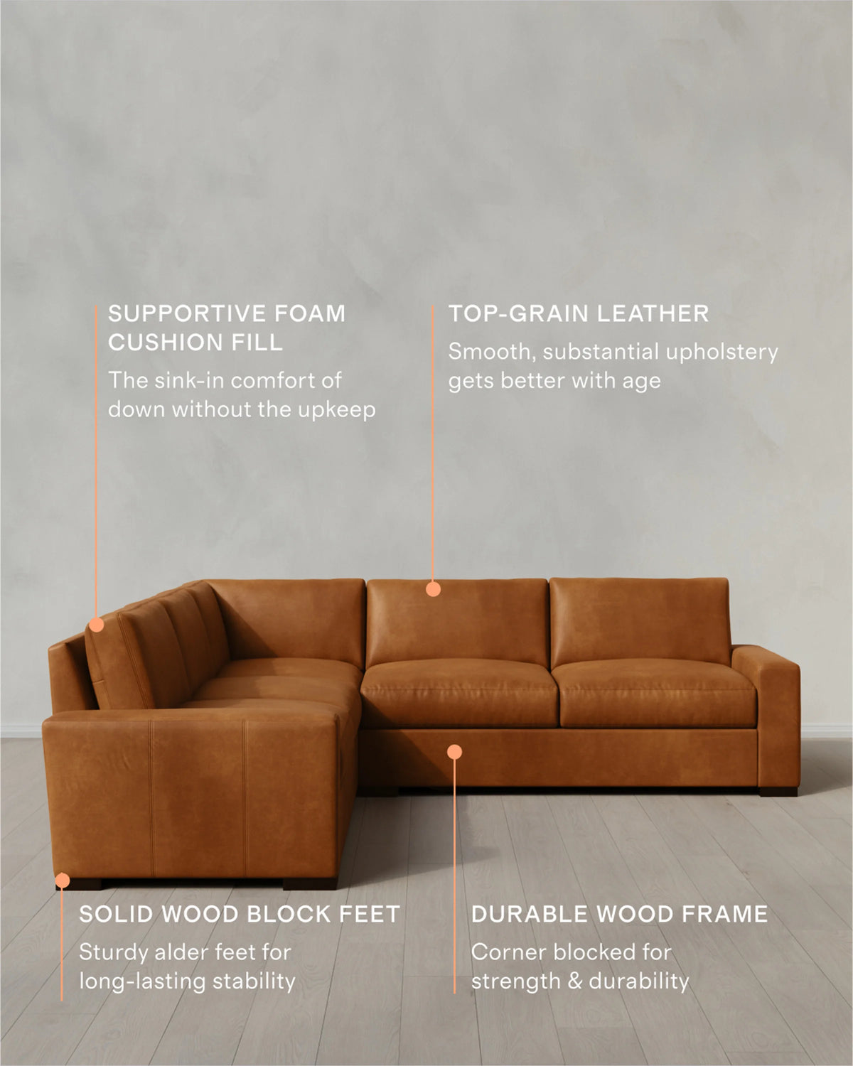 Stillman L Sectional in Leather - 116x116 / Auburn