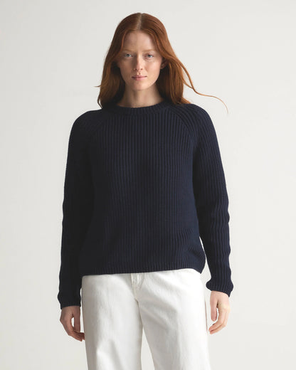 100% Organic Cotton Fisherman Crew Sweater - XS / Sapphire Blue