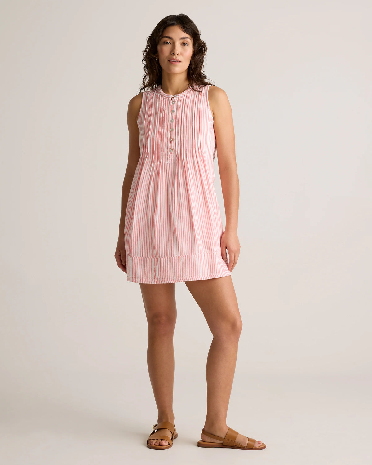 100% Organic Cotton Gauze Sleeveless Swing Dress - XS / Amaranth Pink