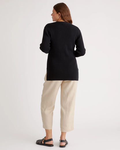 100% Organic Cotton Fisherman Side Zip Maternity & Nursing Sweater - XS / Black