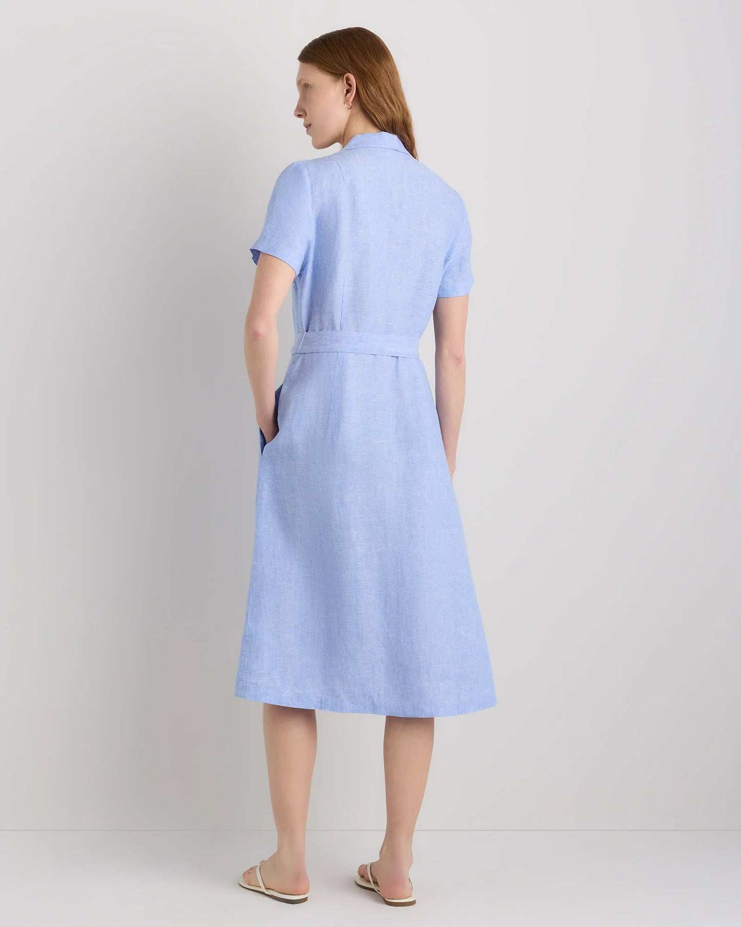 100% European Linen Button Front Dress - XS / Sky Blue Mariner Stripe