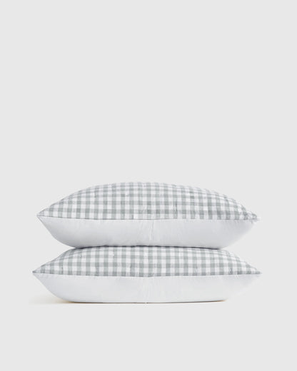 European Linen Patterned Quilted Sham Set - Standard / Willowleaf Gingham
