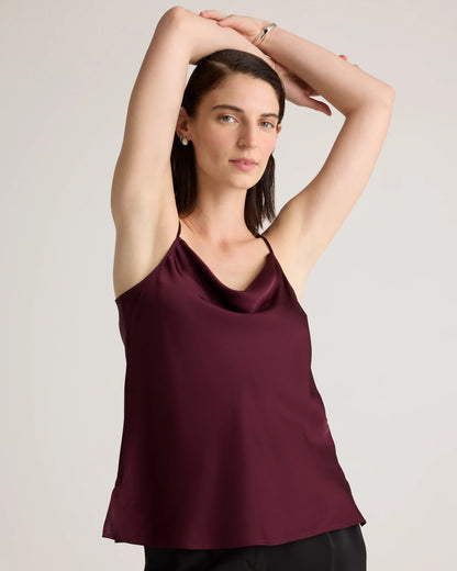 Washable Stretch Silk Cowl Neck Cami - XS / Wine Tasting Red