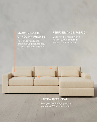 Ashford Deep Seat Chaise Sectional in Performance Chenille Linen Blend - 119" Right Arm / Ink