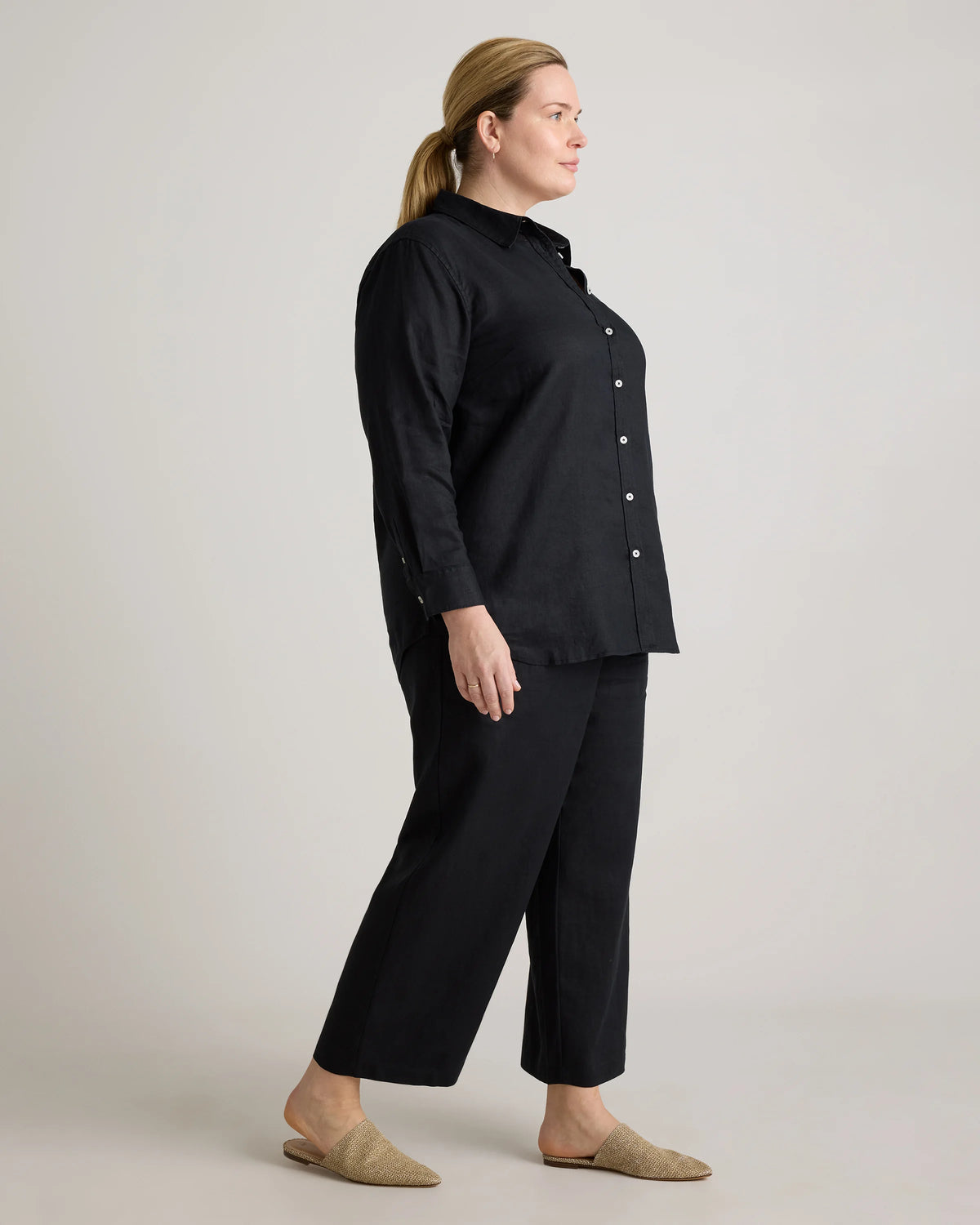 100% European Linen Long Sleeve Shirt - 1X / Flax