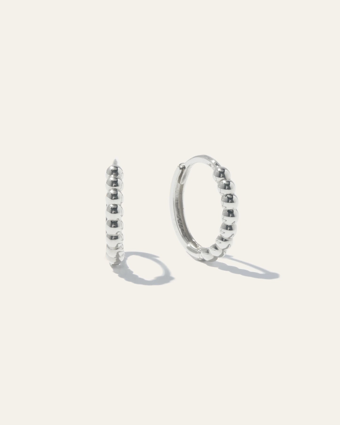 14K Gold Beaded Hoops - One Size / White Gold