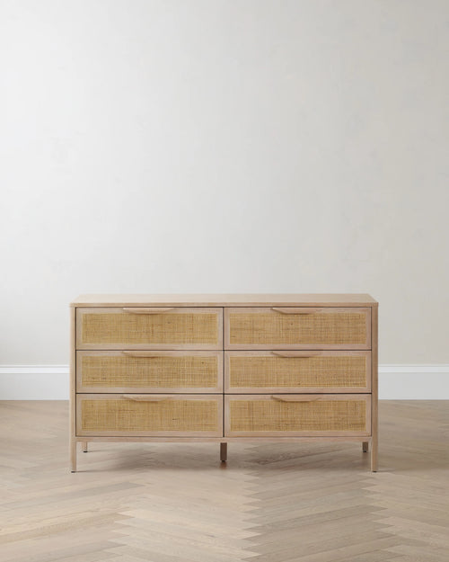 Solid Wood and Natural Rattan 6-Drawer Dresser - One Size / Natural