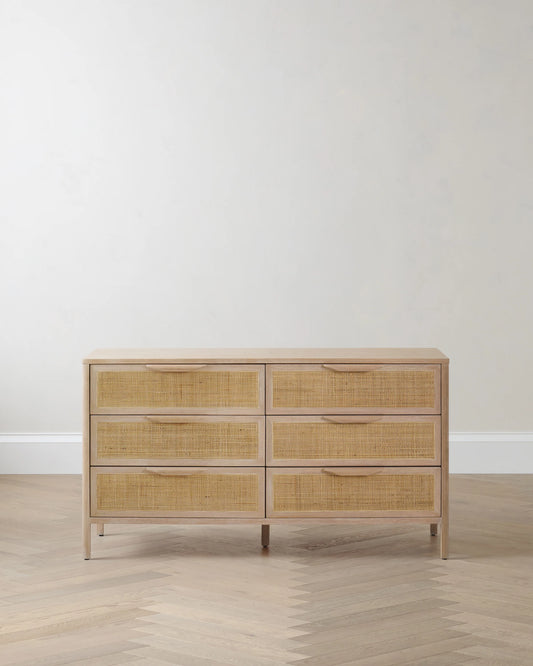 Solid Wood and Natural Rattan 6-Drawer Dresser - One Size / Natural