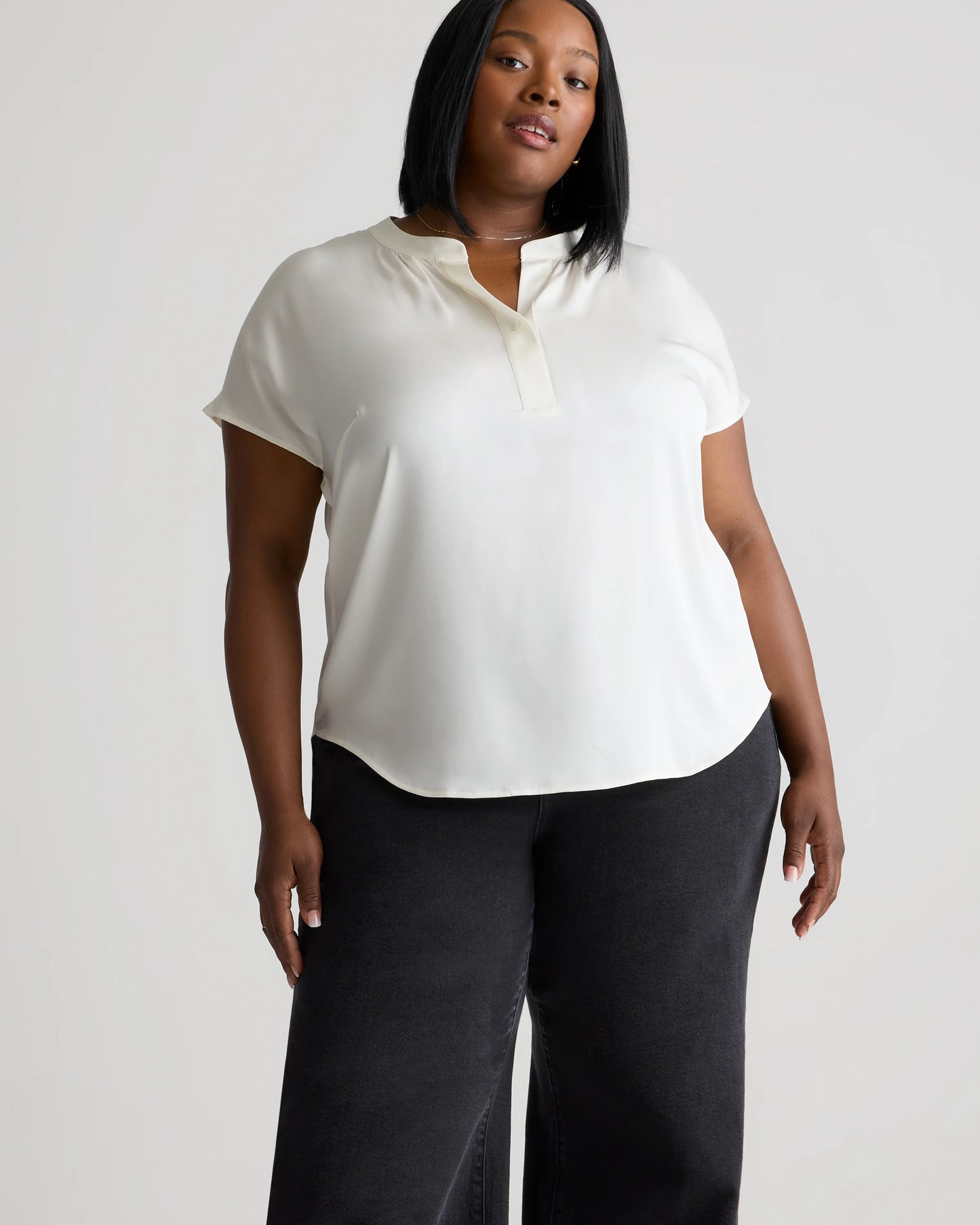 Washable Stretch Silk Dolman Sleeve Blouse - 1X / Black