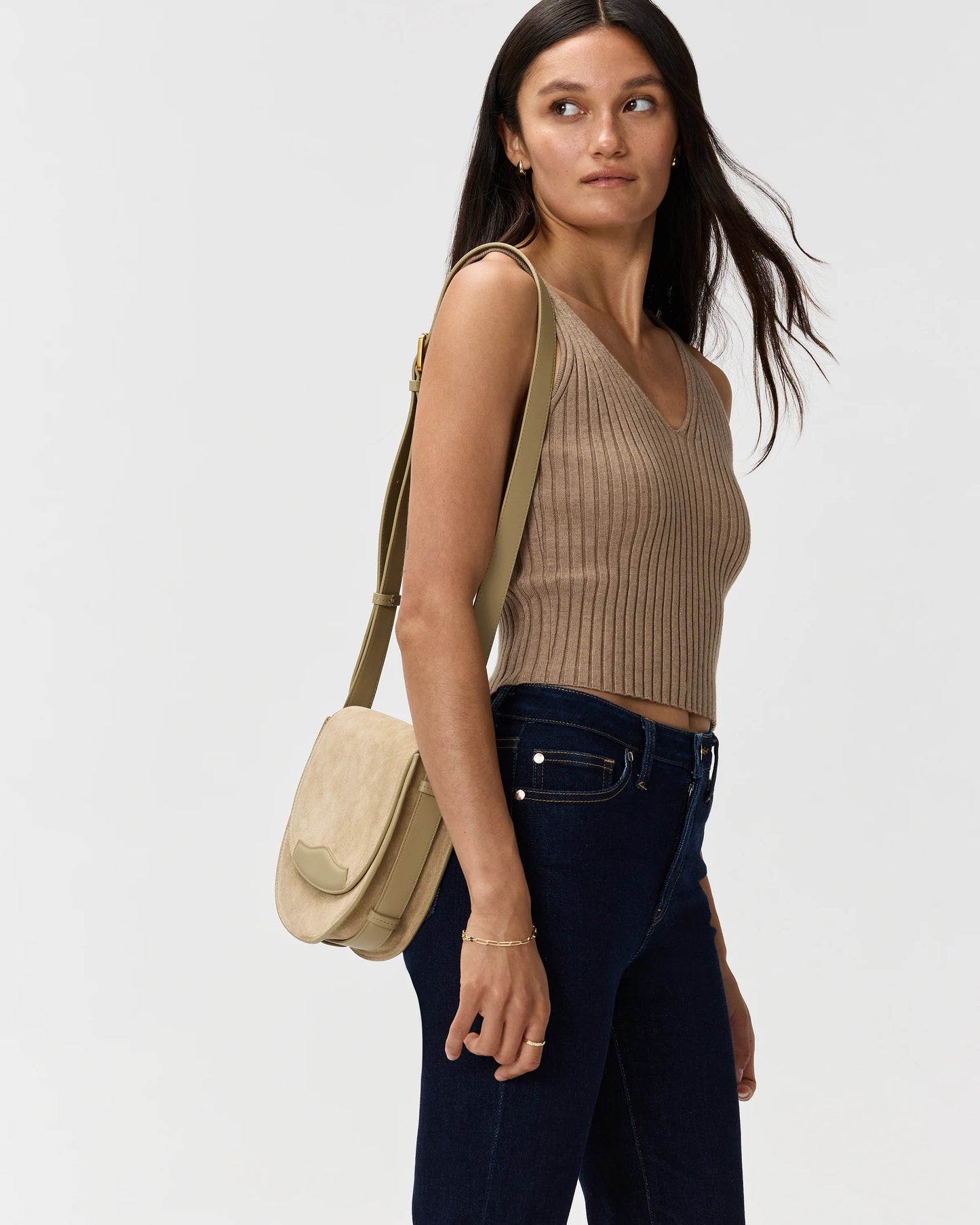 Italian Suede Saddle Bag - One Size / Pebble