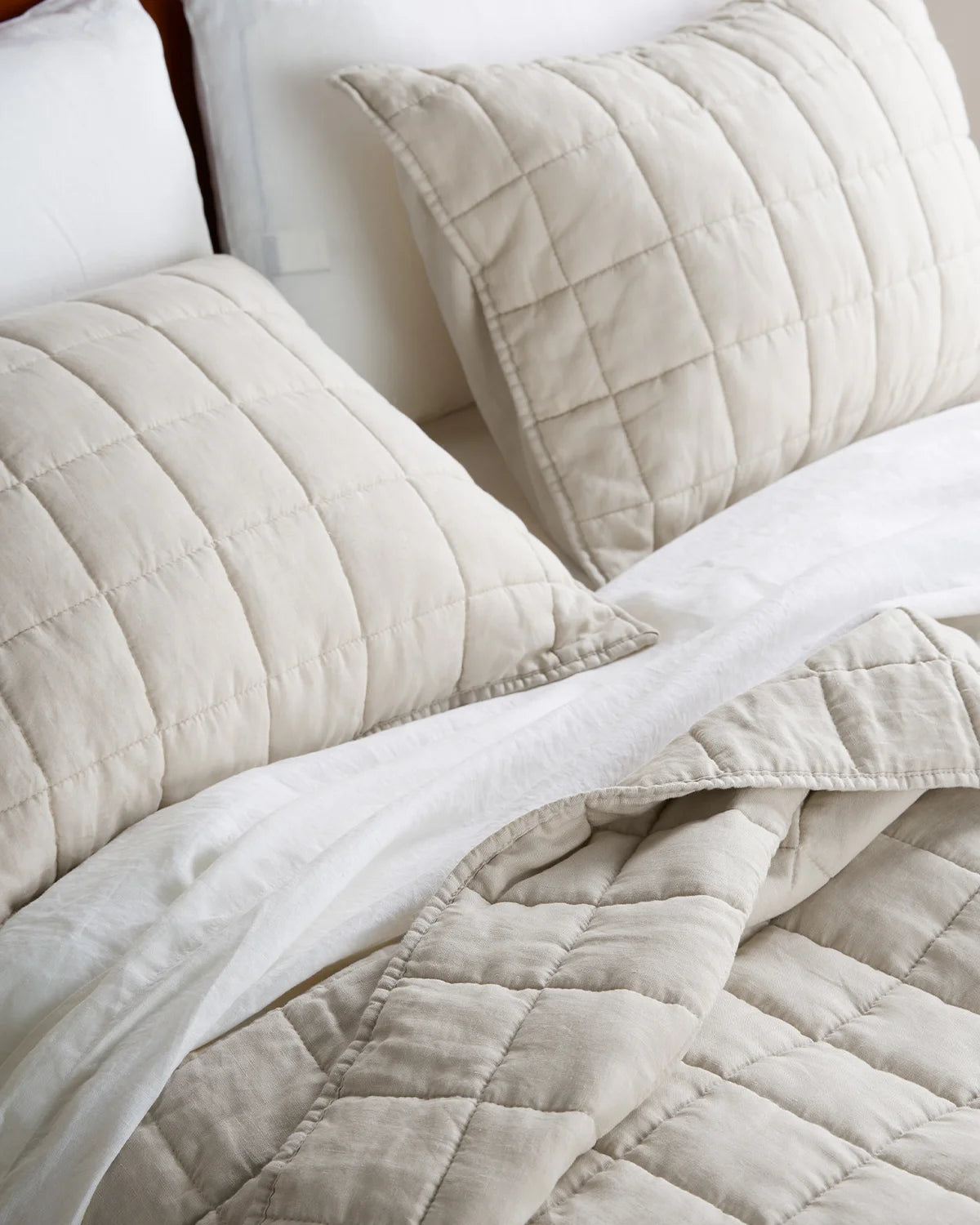 European Linen Box Quilt Set - Twin / Dusty Olive
