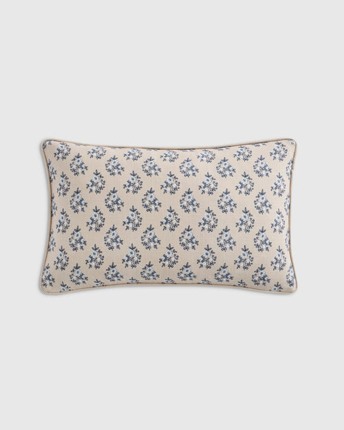 Piped Block Print Cotton Pillow Cover - 12x20 / Natural