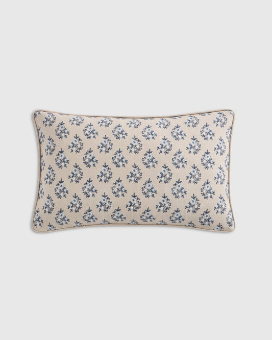 Piped Block Print Cotton Pillow Cover - 12x20 / Natural