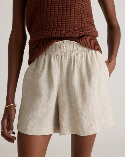 100% European Linen High Waisted Shorts - XS / Sky Blue Mariner Stripe