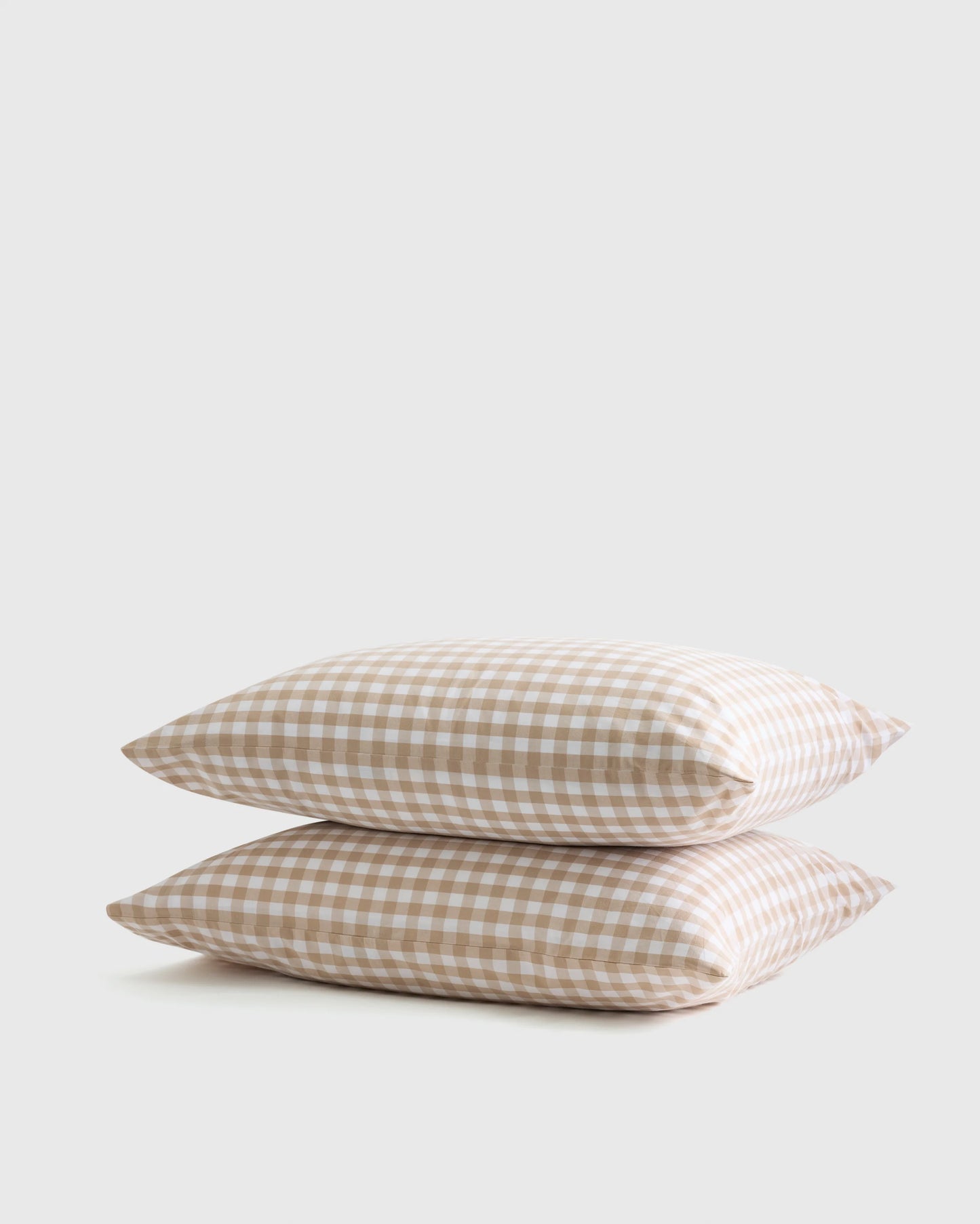 Organic Crisp Percale Gingham Pillowcase Set - Standard / Cafe