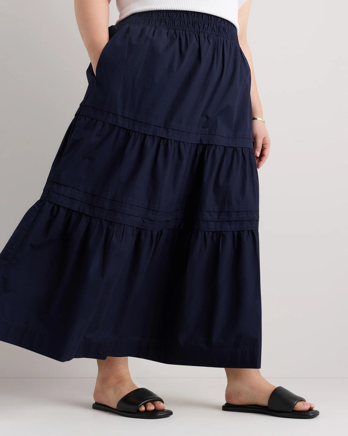 100% Organic Cotton Poplin Tiered Maxi Skirt - 1X / Black
