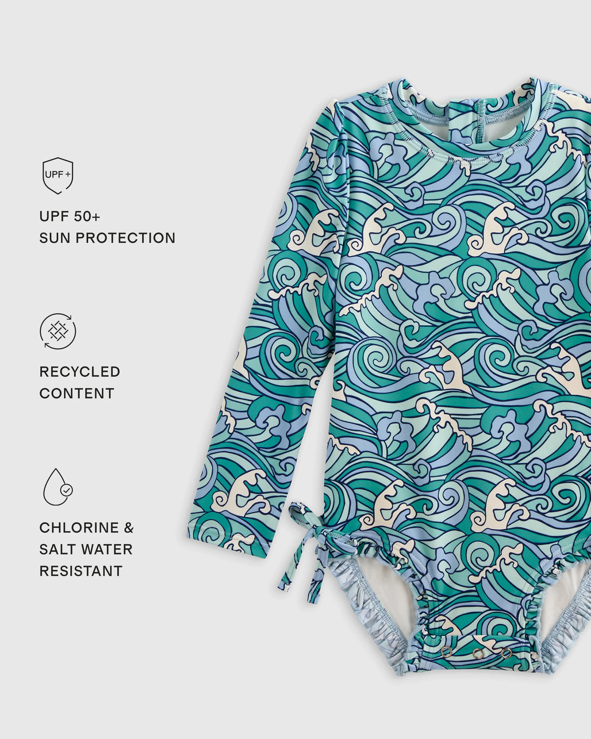 Long Sleeve Tie One-Piece Swimsuit - 0-3M / Soft Ditsy Floral