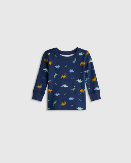 100% Organic Cotton Long Sleeve and Pant Pajama Set - 12-18M / Navy Stripe