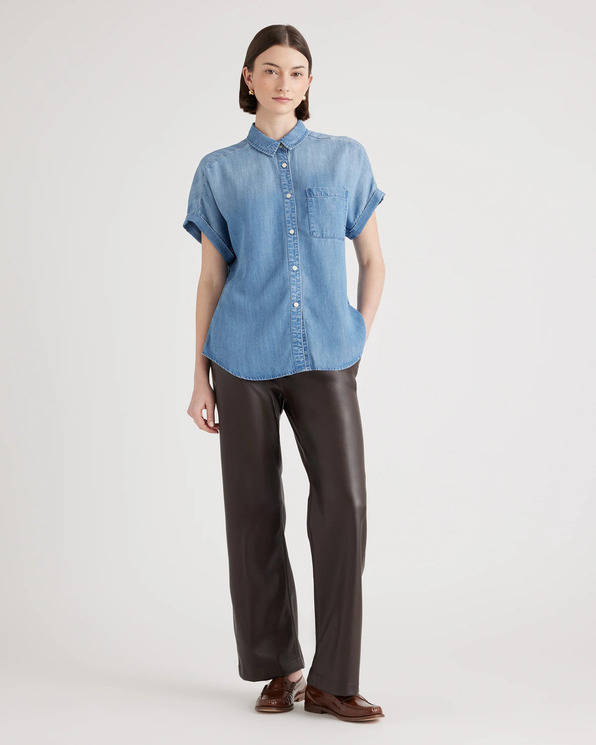 Chambray Tencel Short Sleeve Shirt - XS / Light Indigo