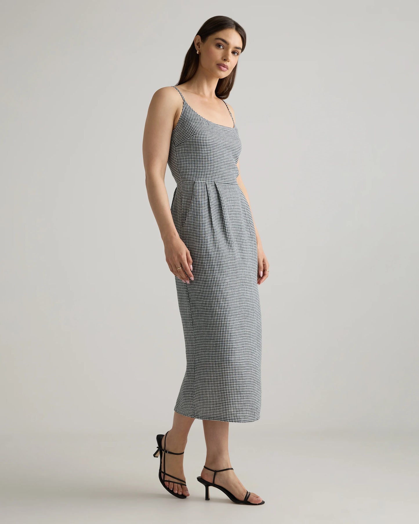100% European Linen Scoop Neck Midi Dress - XS / Ivory Porcelain Blue Petite Floral