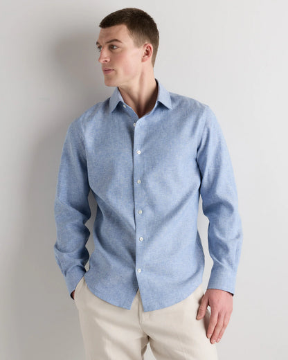 100% European Linen Wrinkle-Resistant Dress Shirt - S / Chambray Blue