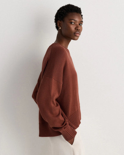 100% Organic Cotton Boyfriend Crew Sweater - XS / Speckled Beige