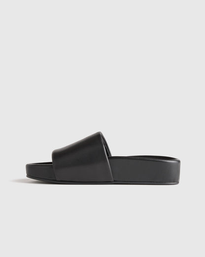 Italian Leather Platform Slide Sandal - 5 / Black