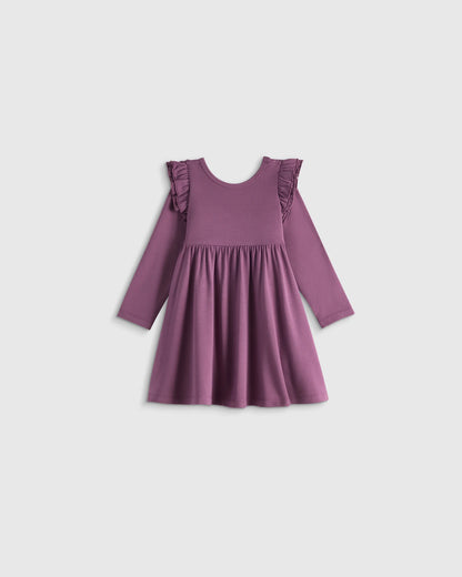 Bamboo Long Sleeve Flutter Twirl Dress - 12-18M / Navy Blossoms