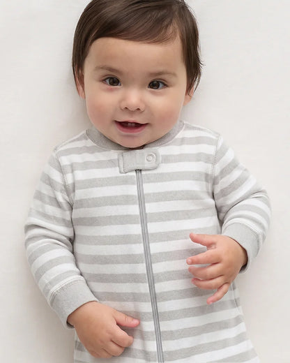 100% Organic Cotton One Piece Pajama - 0-3M / Navy Stripe
