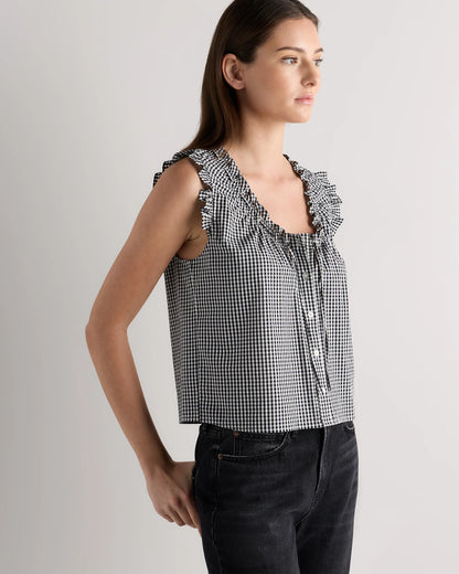Cotton Viscose Voile Ruffle Trim Tank - XS / Classic Mini Gingham