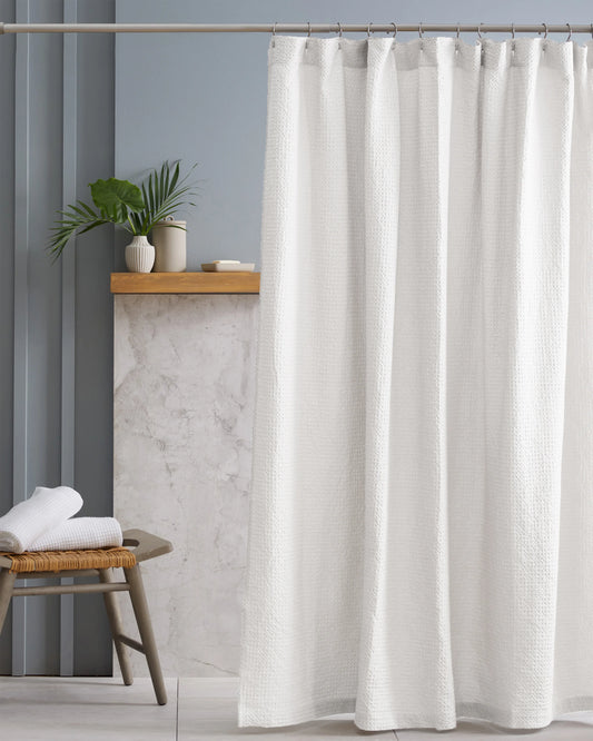 Organic Luxe Waffle Shower Curtain - One Size / White