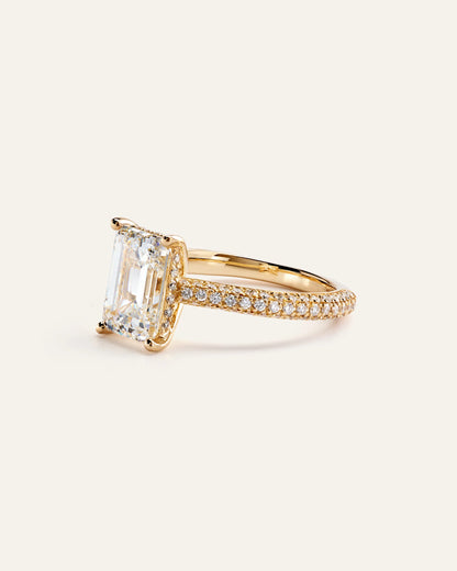 Lab Grown Diamond Emerald Pave Cathedral Engagement Ring - 3ct - 4 / Yellow Gold