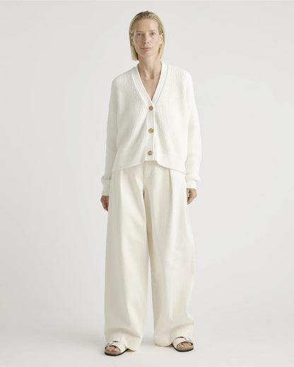 100% Organic Cotton Fisherman Boxy Cropped Cardigan - XS / Sapphire Blue