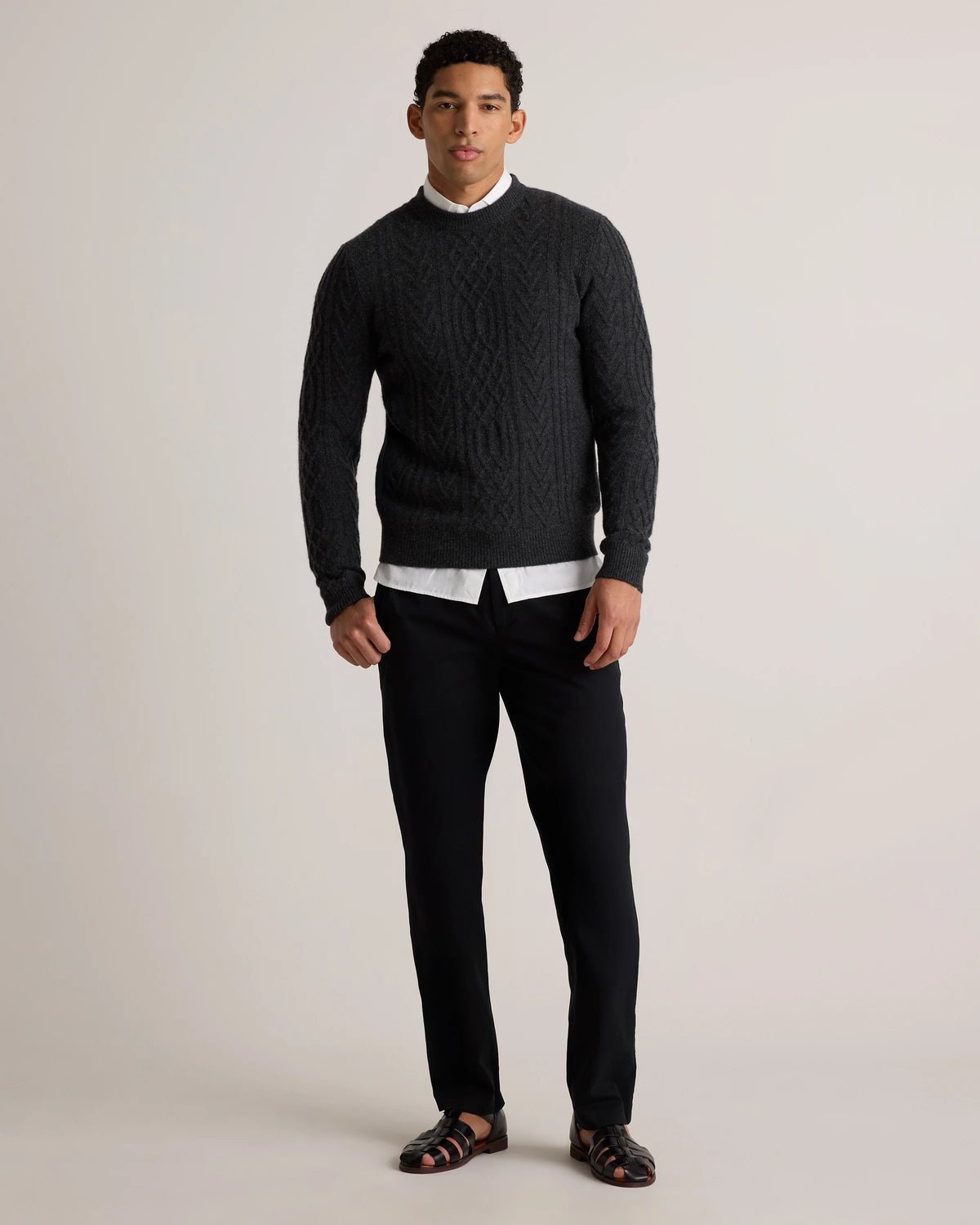 Mongolian Cashmere Cable Crewneck Sweater - S / True Navy