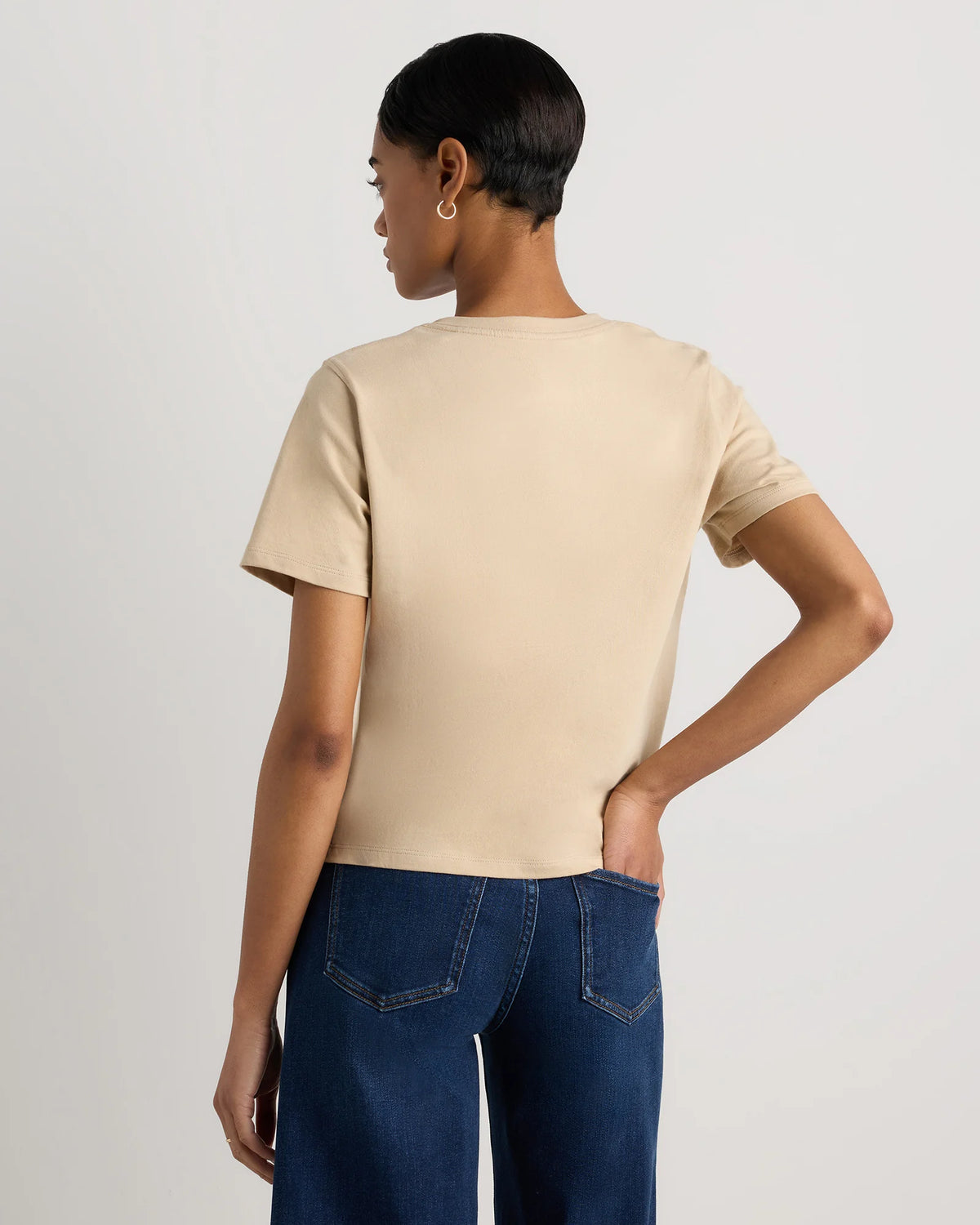 100% Organic Cotton Boxy V-Neck Tee - XS / Dusty Beige