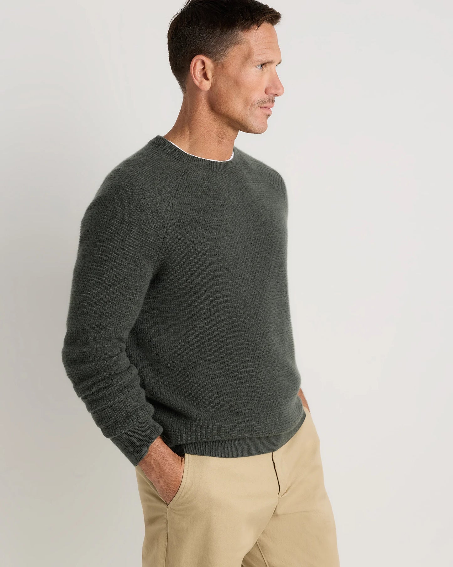 Mongolian Cashmere Waffle Sweatshirt - S / Faded Denim