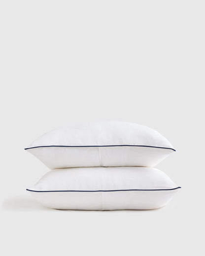 European Linen Piped Sham Set - Standard / White/Cherry