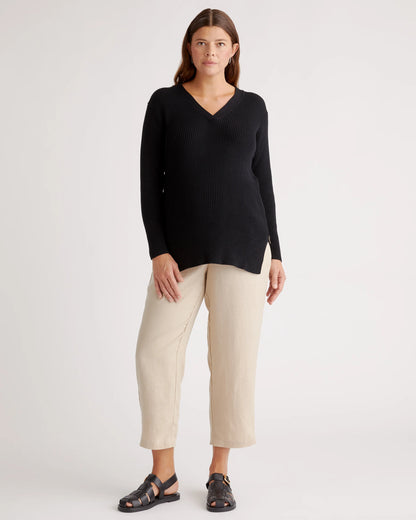 100% Organic Cotton Fisherman Side Zip Maternity & Nursing Sweater - XS / Black