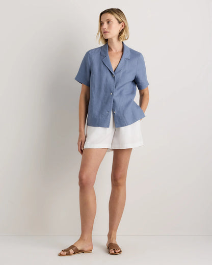 100% European Linen Short Sleeve Shirt - XS / Moonstone Blue
