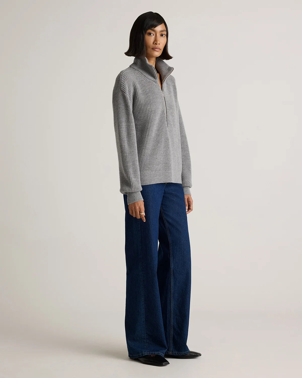 Australian Merino Wool Half Zip Sweater - XS / Heather Grey